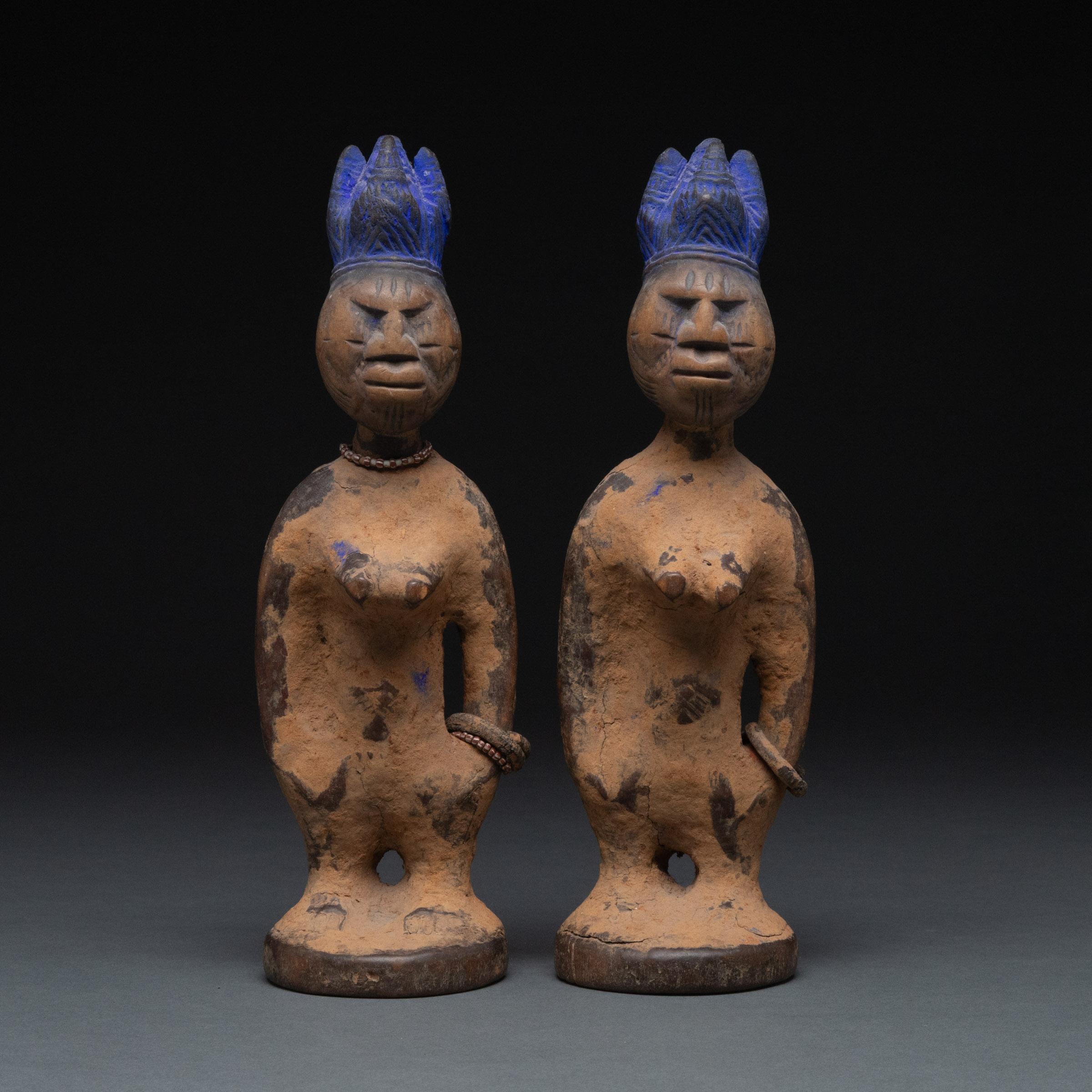 Pair of Oshogbo/Oyo Ibeji Female Twin Figures, Nigeria, West Africa, early to mid-20th century