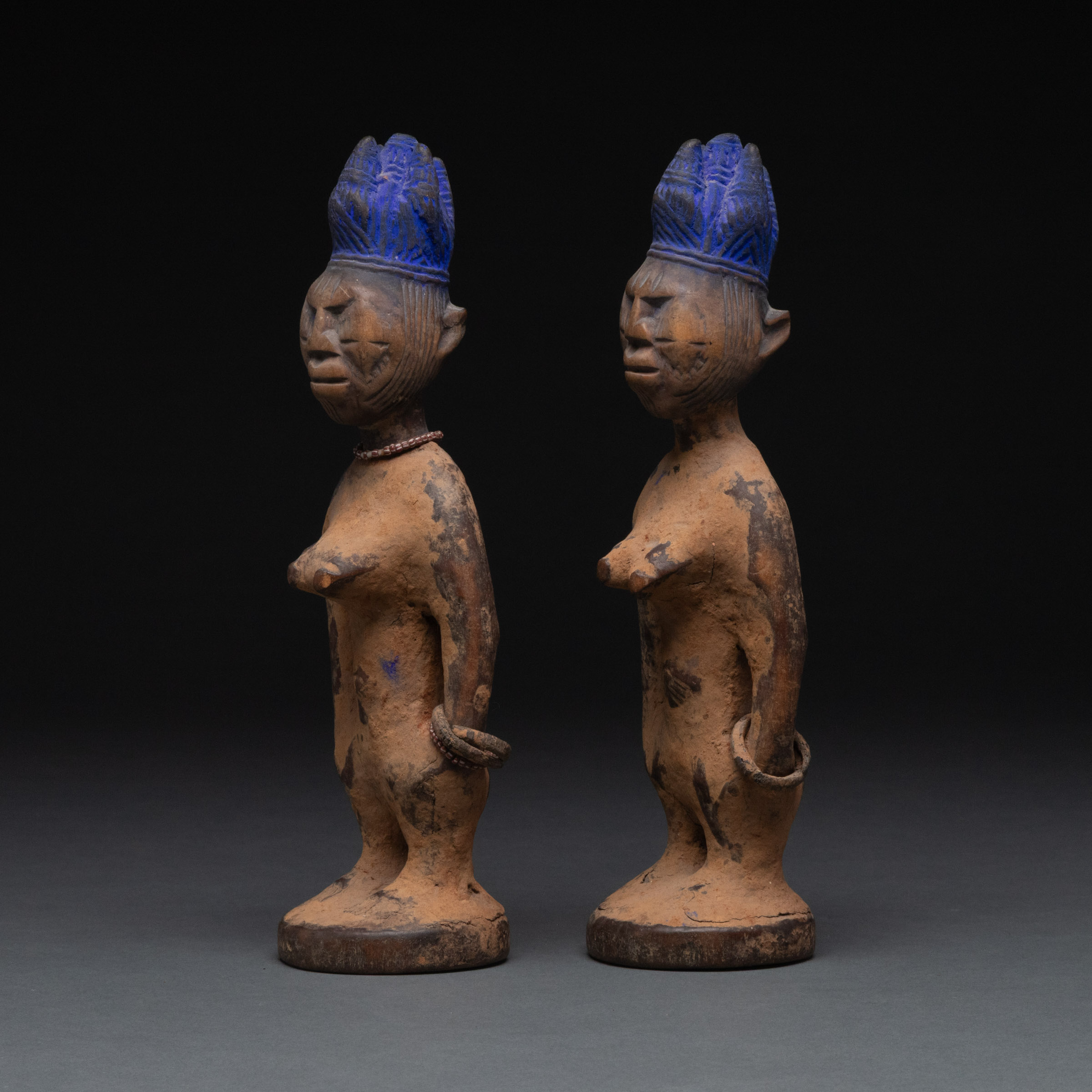Pair of Oshogbo/Oyo Ibeji Female Twin Figures, Nigeria, West Africa, early to mid-20th century