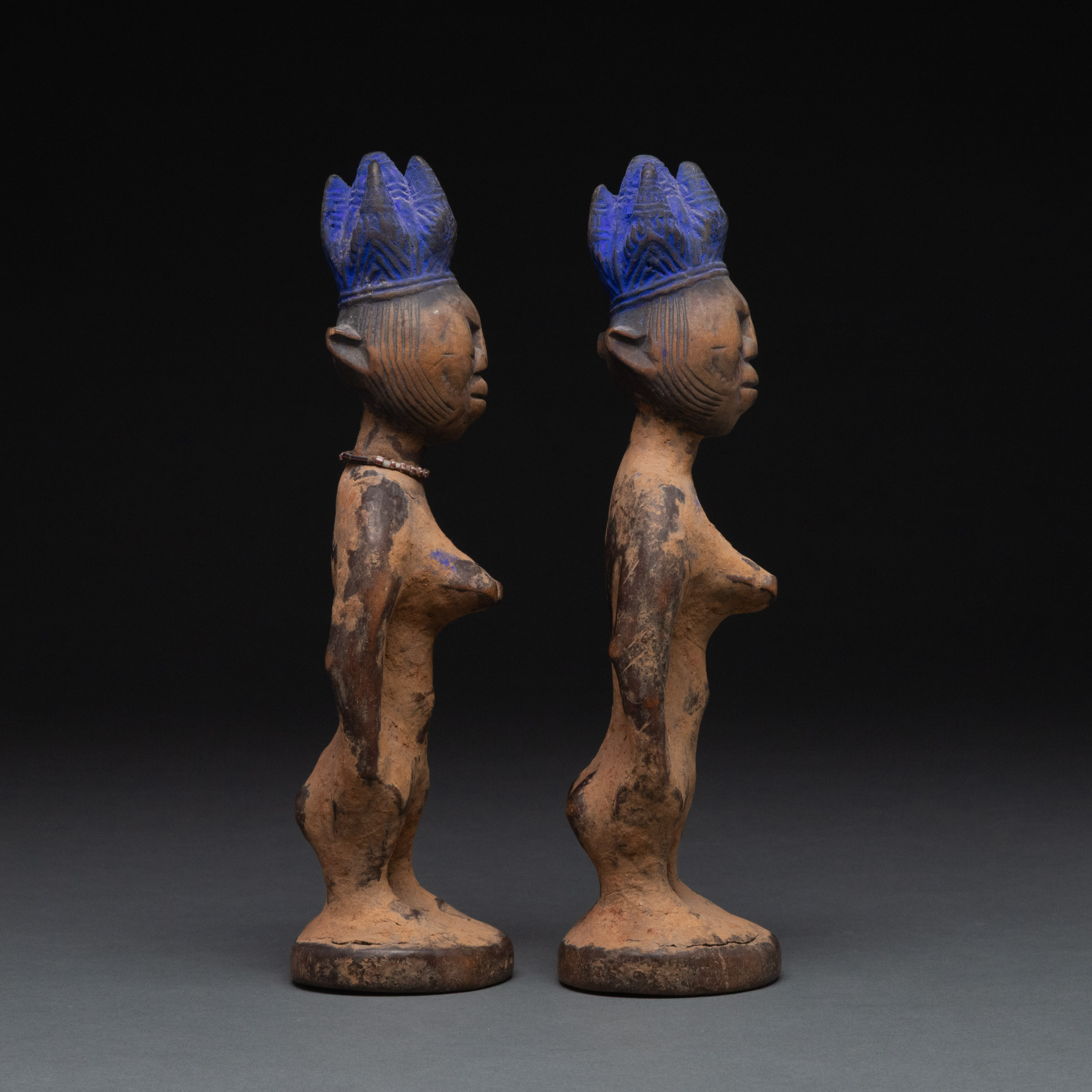 Pair of Oshogbo/Oyo Ibeji Female Twin Figures, Nigeria, West Africa, early to mid-20th century