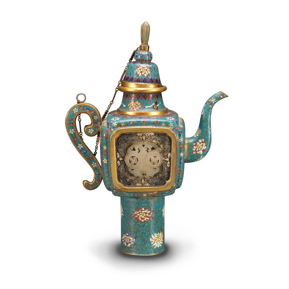 Blue Ground Cloisonné Ewer, Qing Dynasty, 19th Century