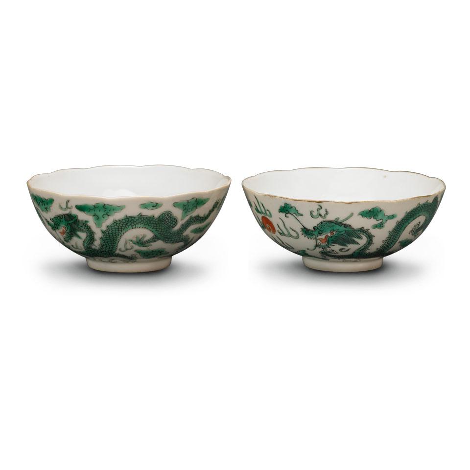 Pair of Dragon Bowls, Daoguang Mark, Late 19th Century