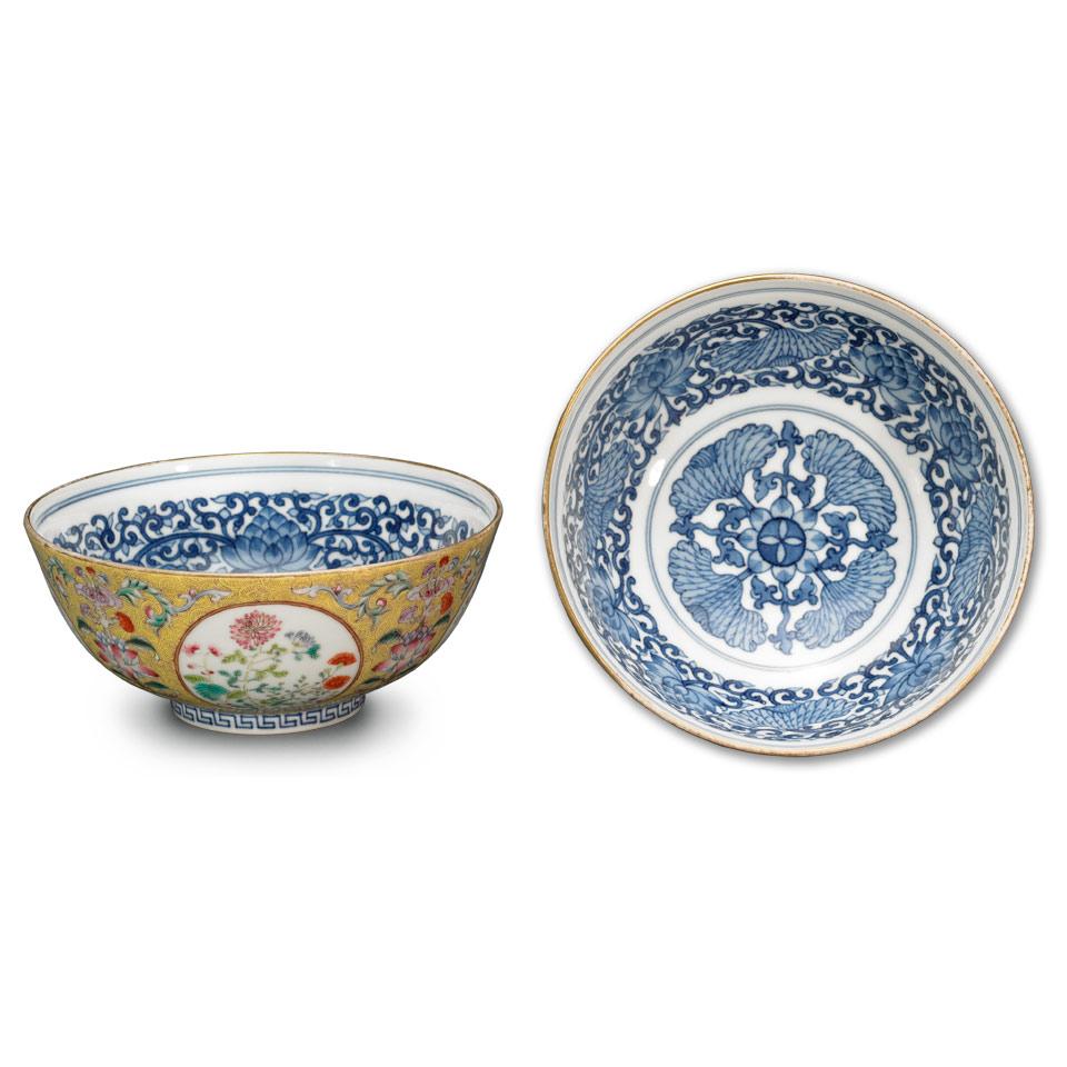 Fine and Unusual Pair of Yellow Ground Medallion Bowls, Qing Dynasty, Guangxu Mark and Period (1875-1908)