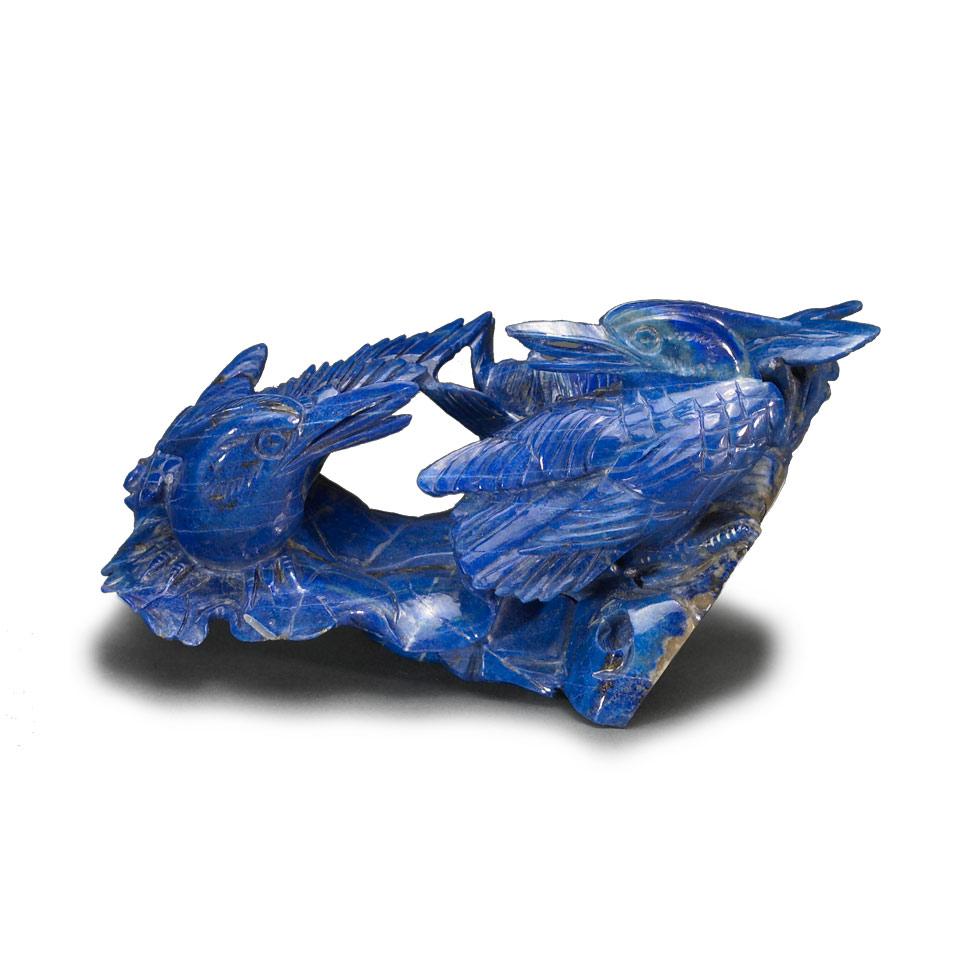 Lapis Lazuli Carved Kingfisher Group, Early 20th Century