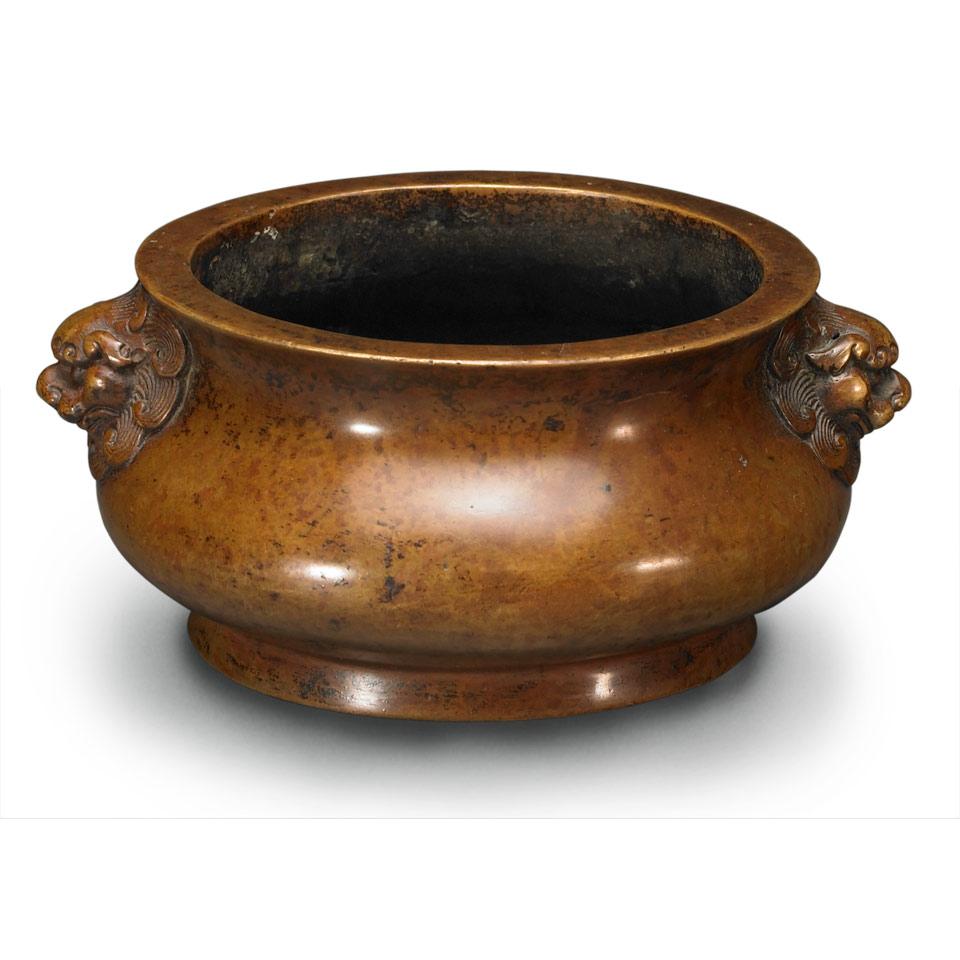 Small Bronze Censer, Xuande Mark, Qing Dynasty, 19th/20th Century