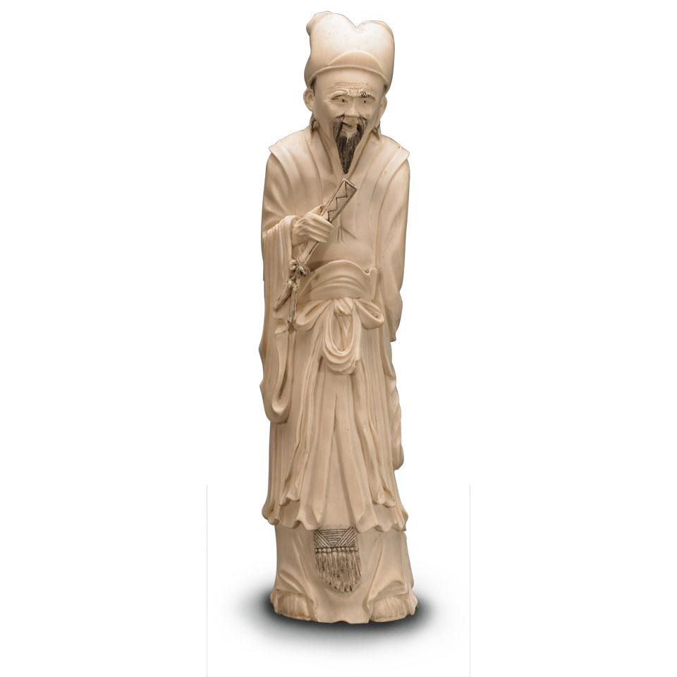 Ivory Carved Scholar, 20th Century