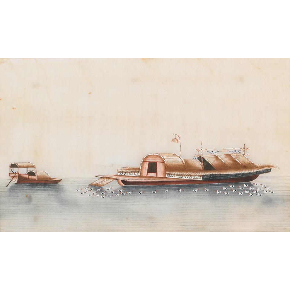 Pair of Export Pith Paper Paintings, Qing Dynasty, Early 20th Century