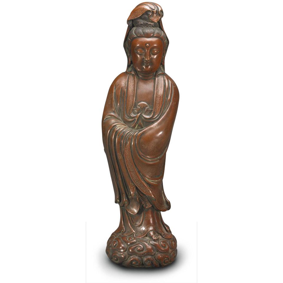 Bronze Standing Figure of Guanyin, 20th Century