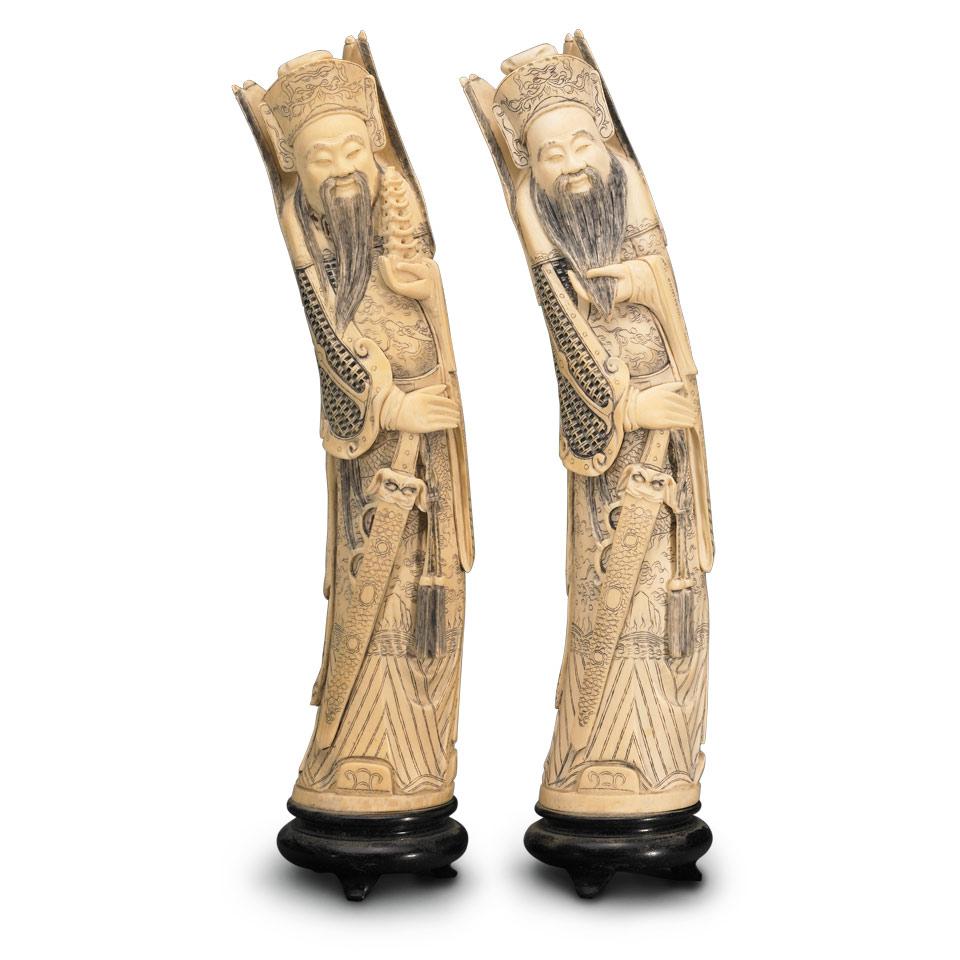 Pair of Ivory Carved Guardians