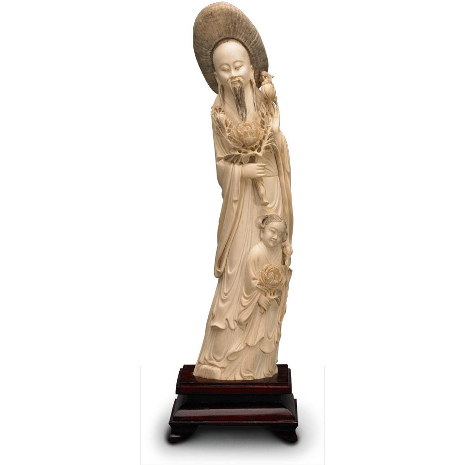 Large Ivory Carved Immortal, 20th Century