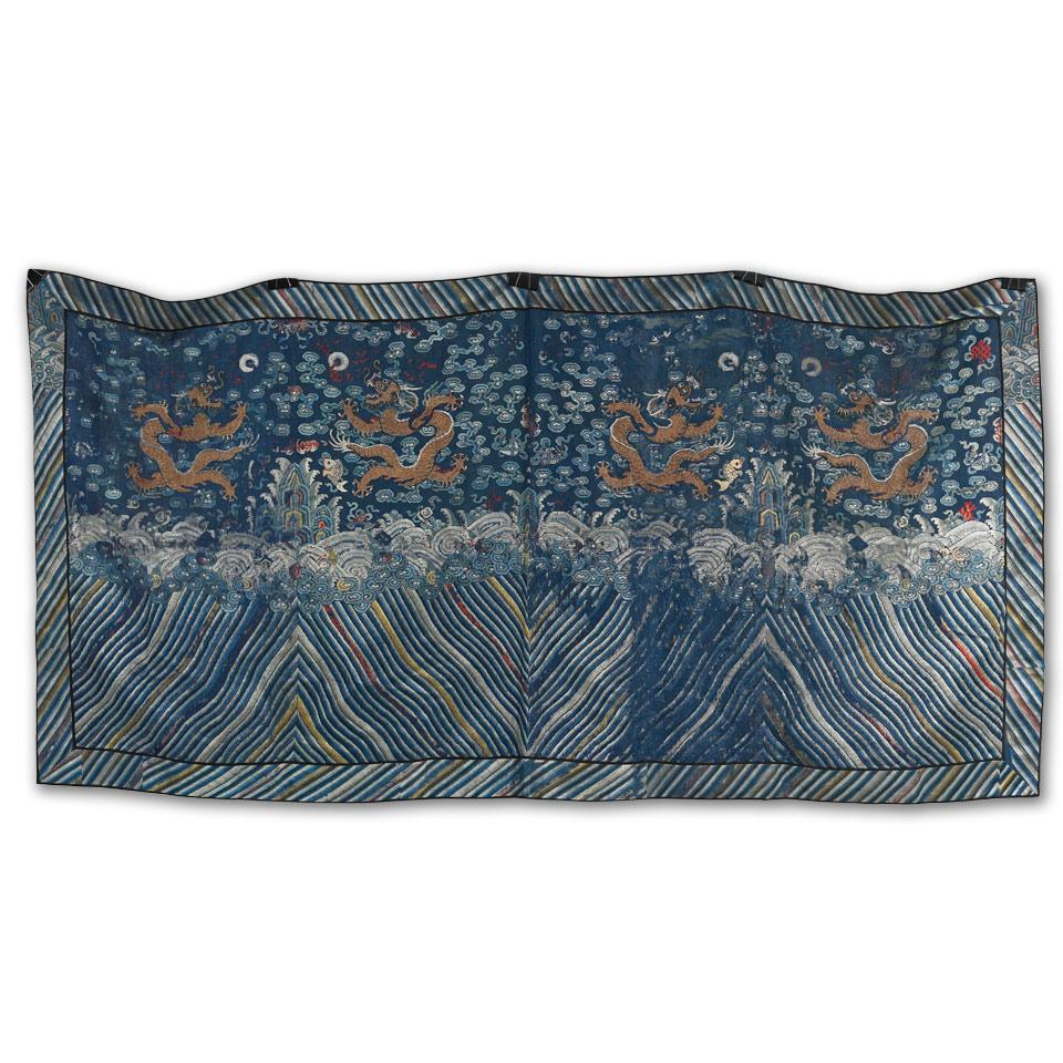 Fragmentary Embroided Blue Gauze Dragon Robe, Qing Dynasty, 19th Century
