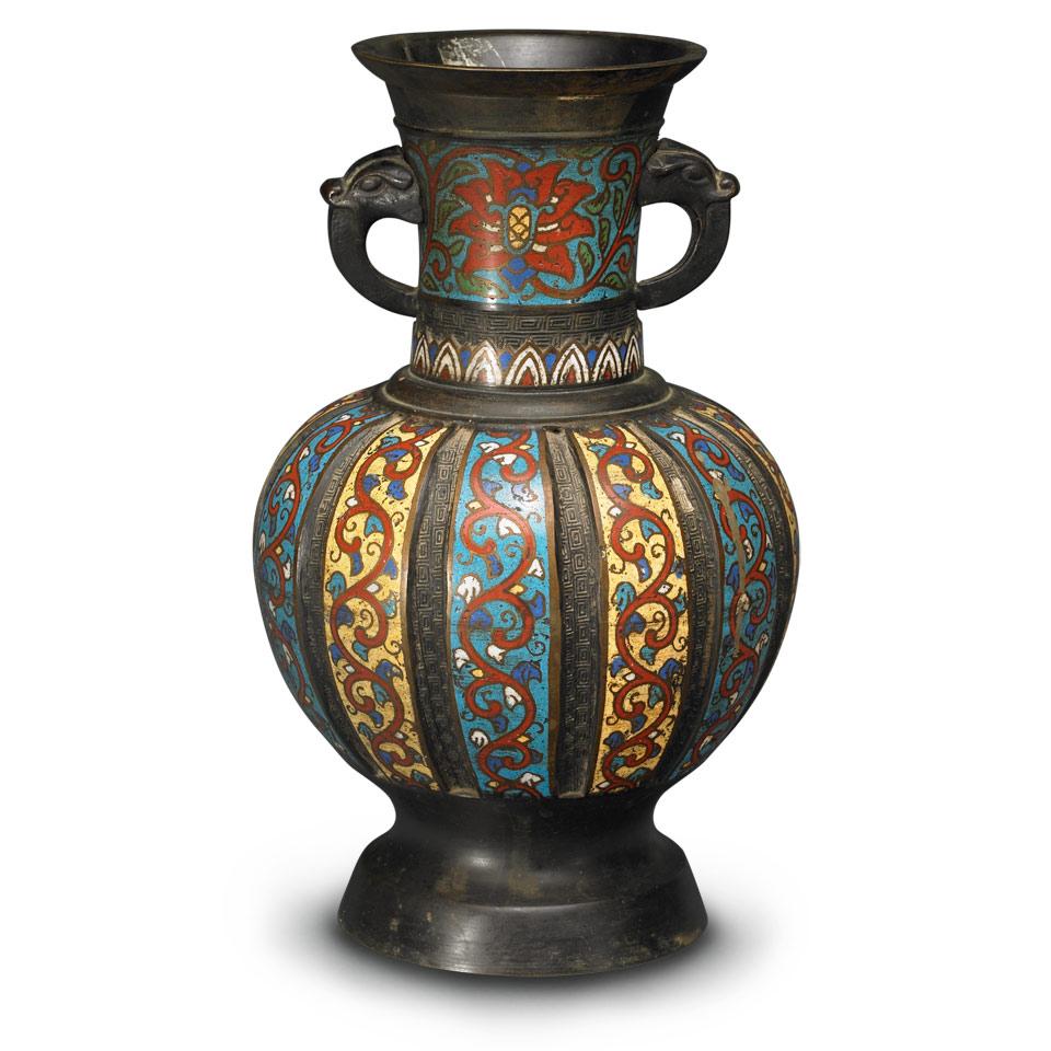 Bronze and Champlevée Enamel Vase, Early 20th Century