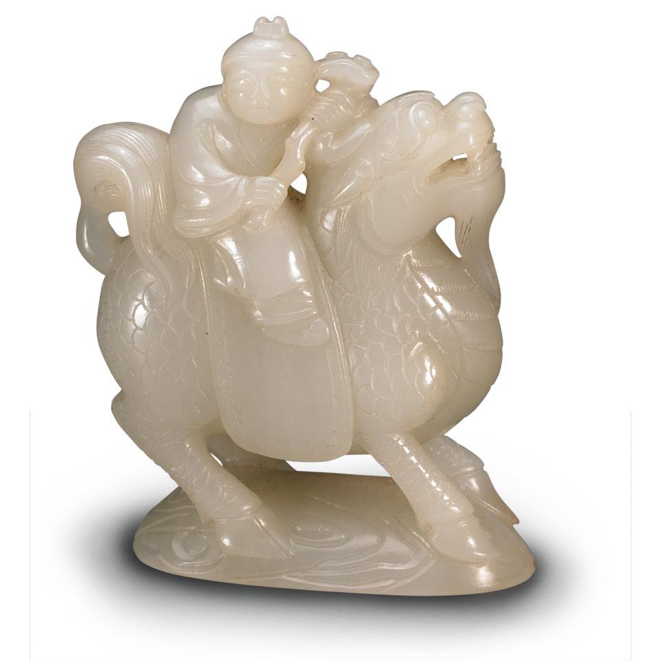 White Jade Mythical Beast and Rider Group, Qing Dynasty, 19th/20th Century