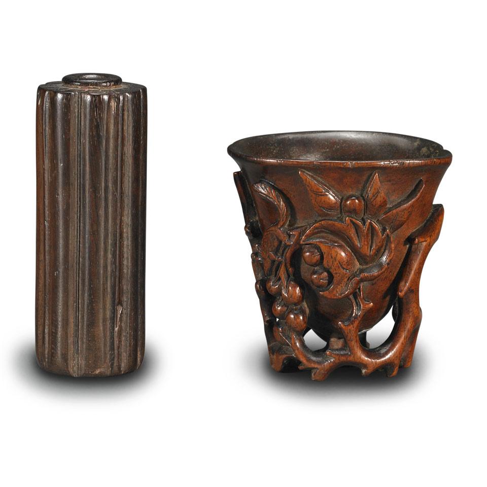 Two Huanghuali Objects - Libation Cup and Scholar’s Tool Box, Qing Dynasty, 18th/19th Century