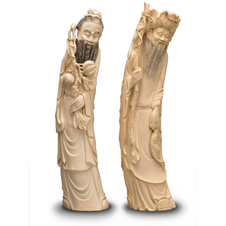 Two Ivory Carved Immortals, 20th Century