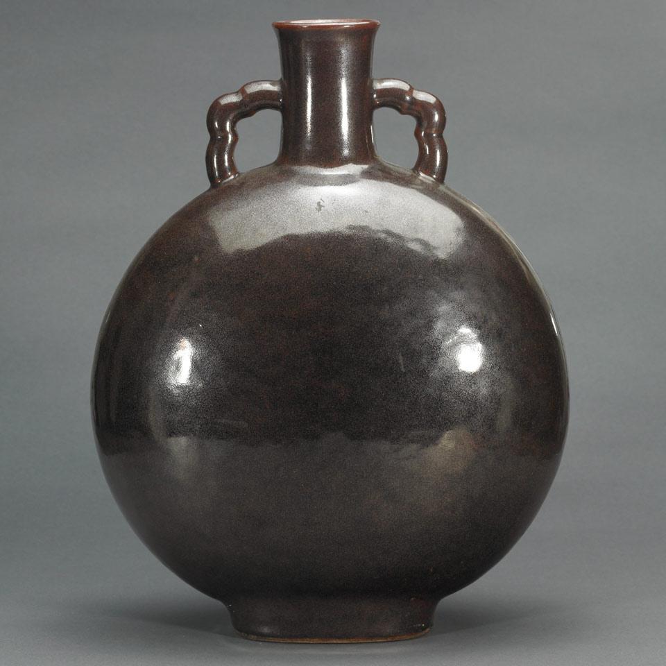 Aubergine Glazed Moon Flask, Qing Dynasty, Late 19th Century