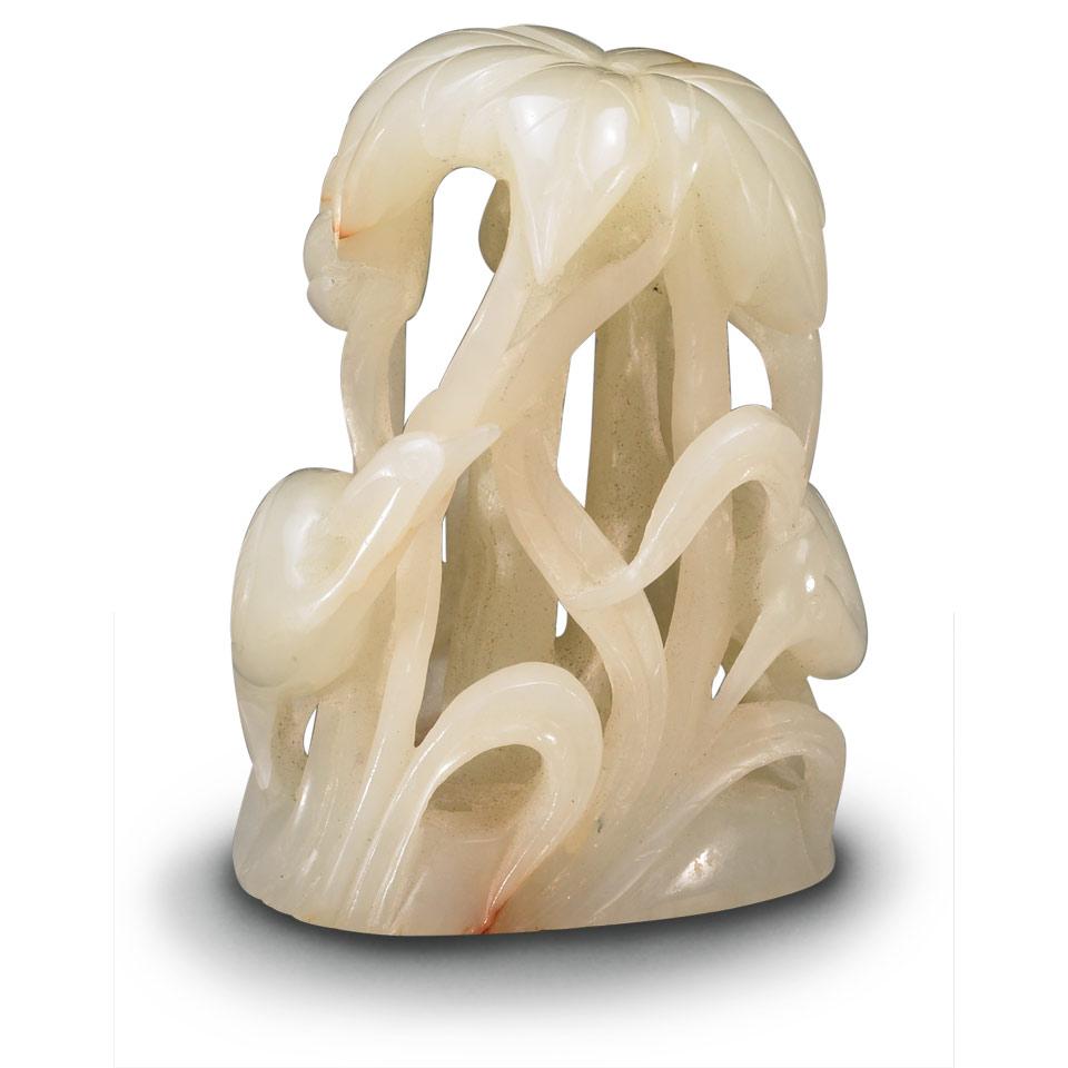 Mottled White Jade Hat Finial, Late Qing Dynasty, Early 20th Century 
