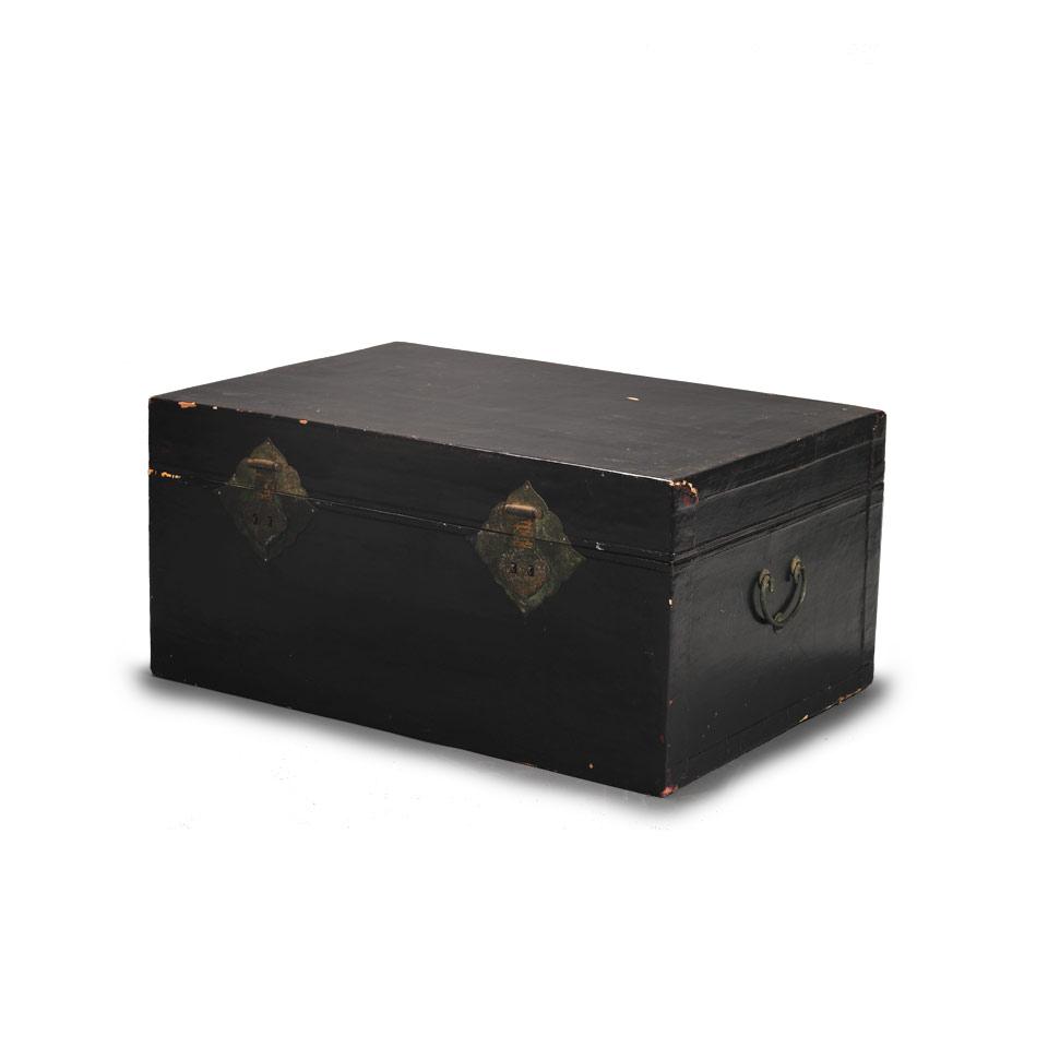 Large Black Lacquered Suitcase, 19th/20th Century