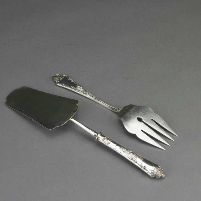 Russian Silver Pie Slice and Serving Fork, Moscow, 1908-17