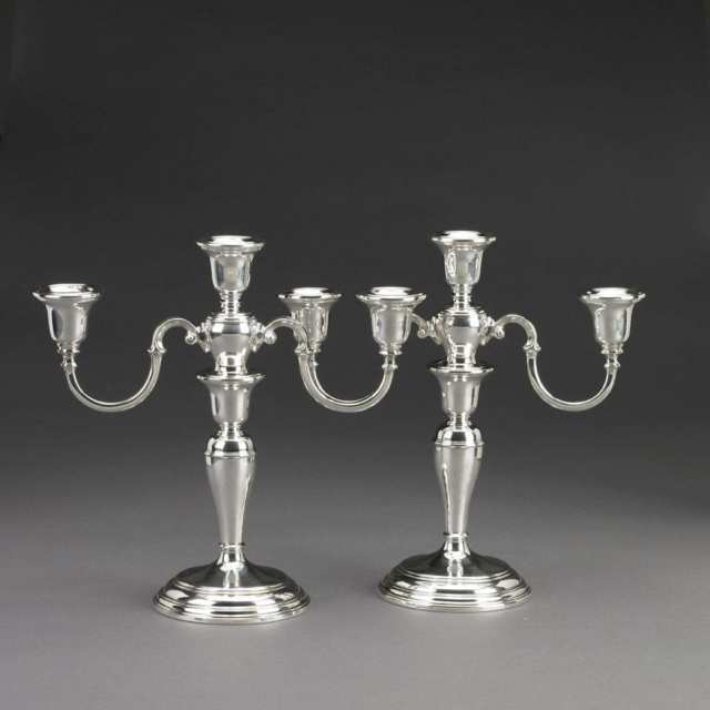 Pair of Canadian Silver Three-Light Candelabra, Henry Birks & Sons, Montreal, Que., 20th century