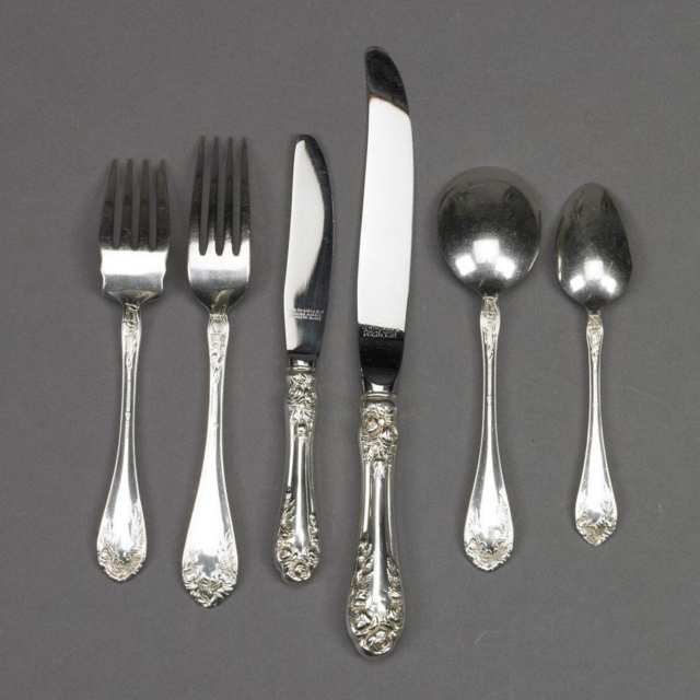  Canadian Silver Normandy Rose Pattern Flatware Service, Northumbria, 20th century