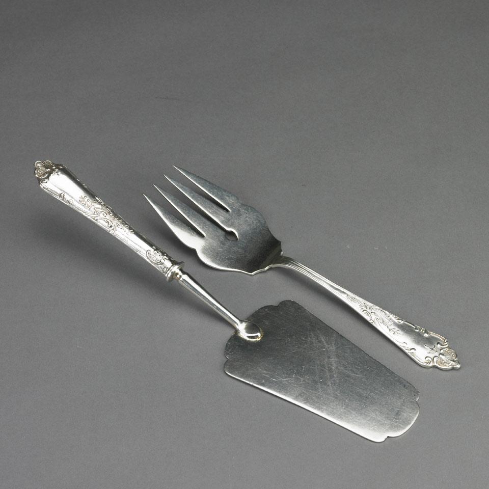 Russian Silver Pie Slice and Serving Fork, Moscow, 1908-17
