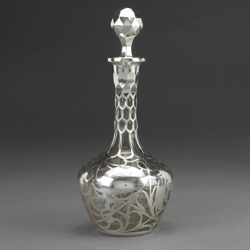 Engraved Silver Overlaid Cut Glass Decanter, c.1910