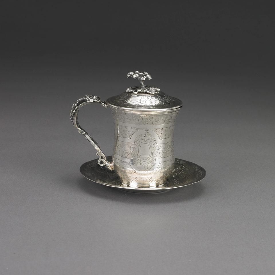 Middle-Eastern Silver Covered Cup and Saucer, 19th century