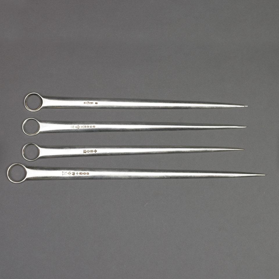 Four Victorian Silver Plated Meat Skewers, various makers, 19th century