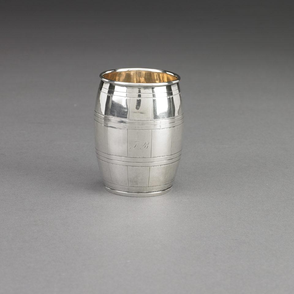 Norwegian Silver Barrel Shaped Beaker, Nilius Martinius Thune, Oslo, 1862