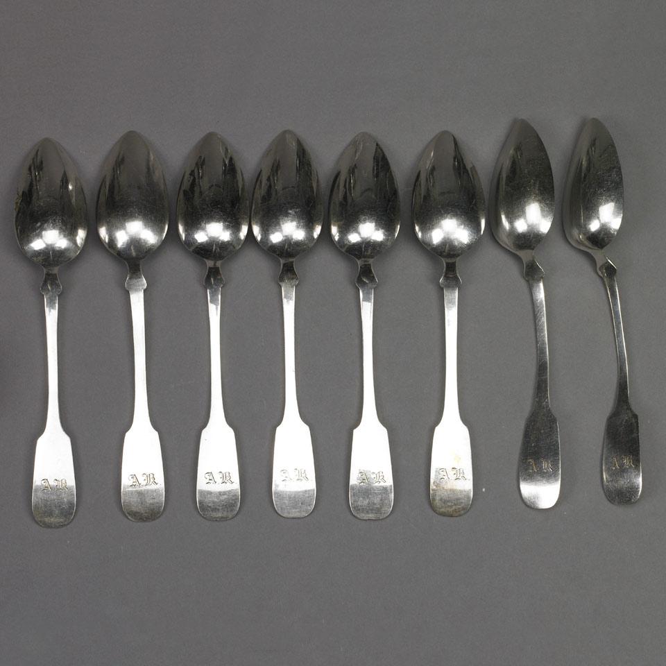 Eight Austro-Hungarian Silver Fiddle Pattern Table Spoons, Vienna, 1857/61
