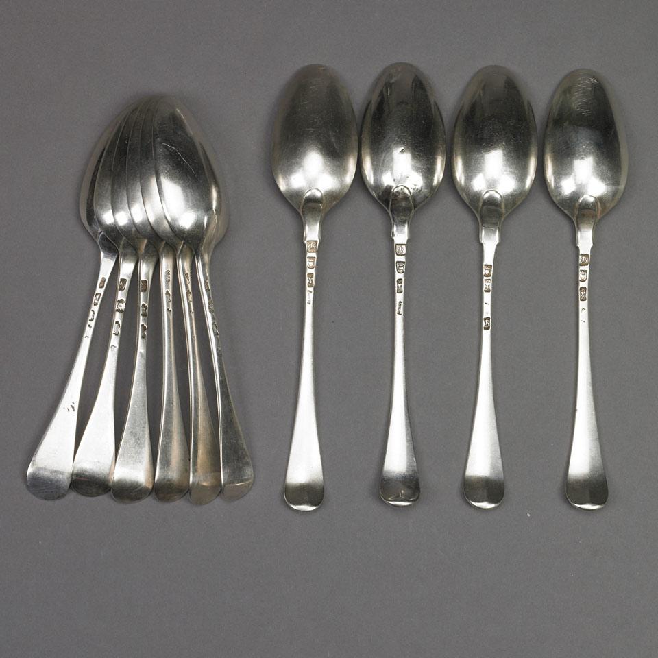 Ten Mid-Georgian Silver Hanoverian and Old English Pattern Table Spoons, Ebenezer Coker, London, 1753 (six) and Richard Rugg, London, 1762 (four)