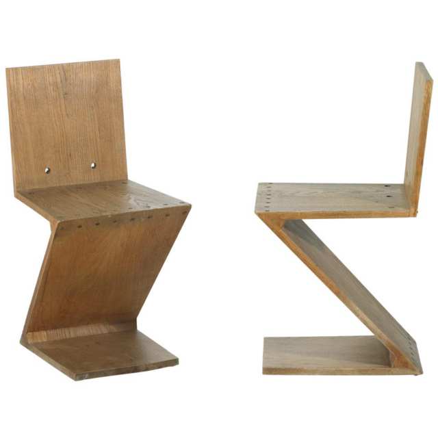 Set of 4 Gerrit Rietveld (1888-1965)  Elm Zigzag Chairs, c.1960