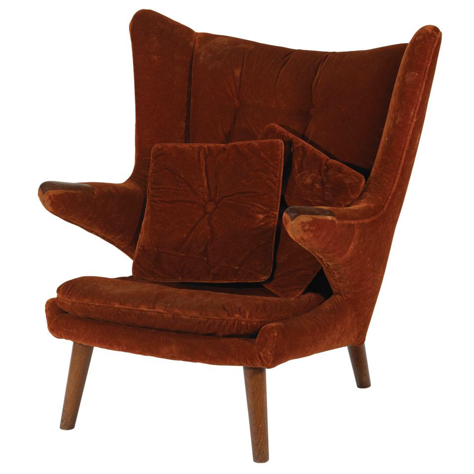 Hans J. Wegner (1914-2007) for A. P. Stolen, Teak and Velvet Papa Bear Chair, designed 1951