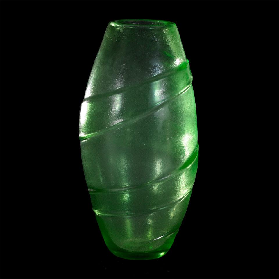 Venini Corroso Green Glass Vase, Carlo Scarpa, 1930’s