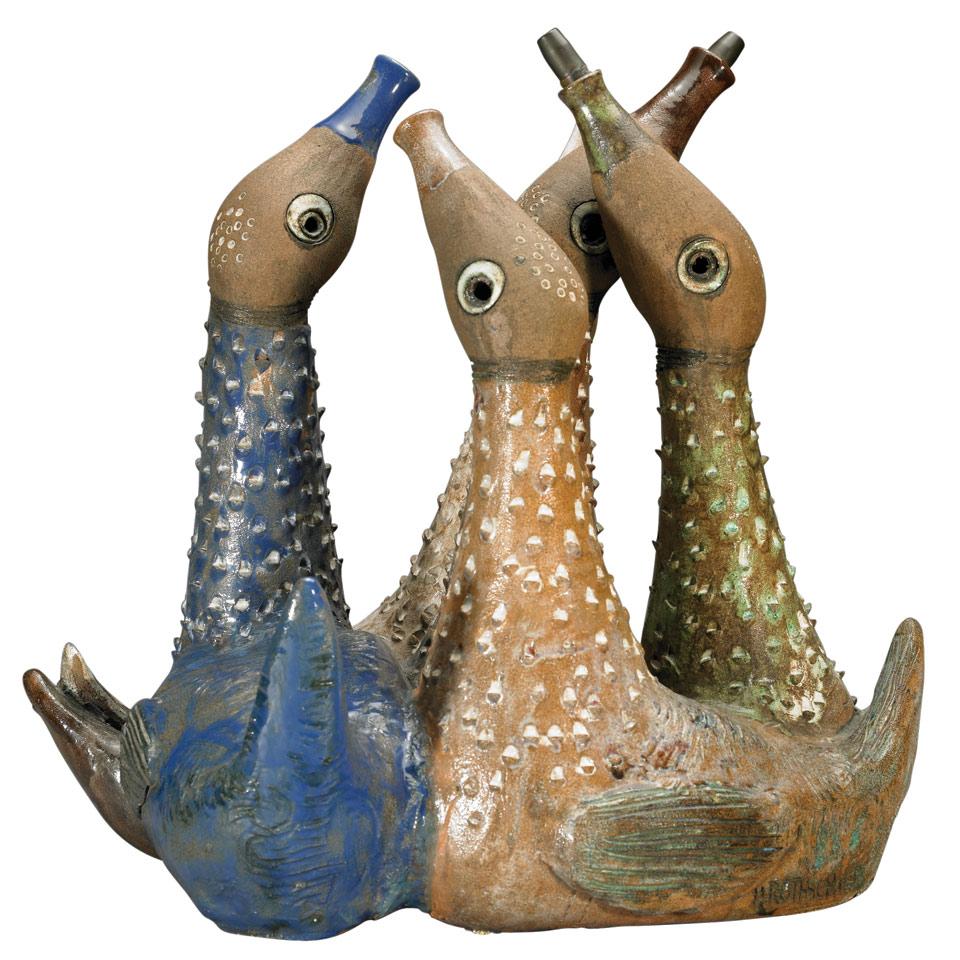 Pottery Fountain Modelled as Five Ducks