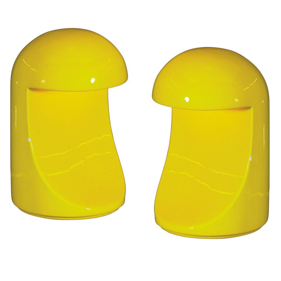 Pair Gabbianelli, Italy, Contemporary Yellow Ceramic Table Lamps, c.1972