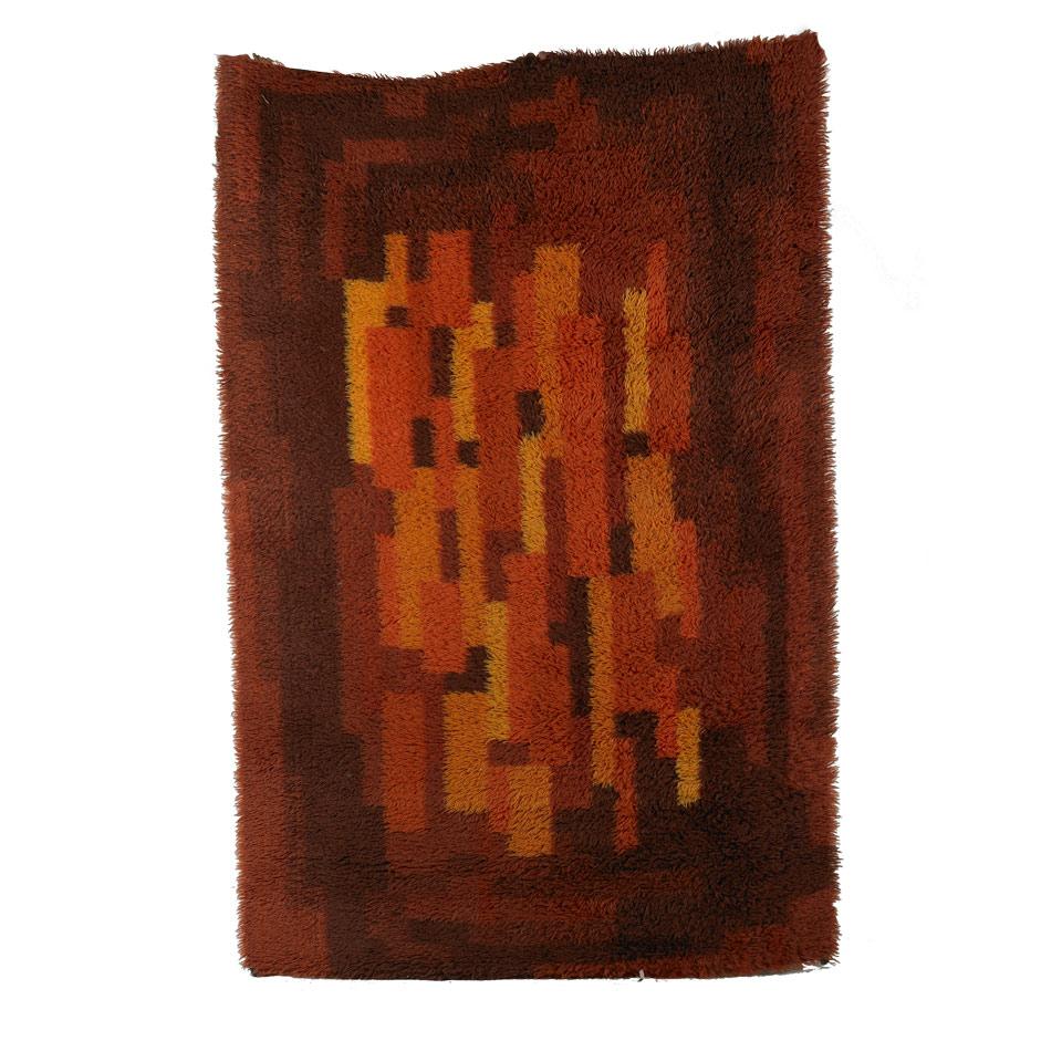 Shag Area Rug in Shades of Burnt Browns & Oranges, circa 1970