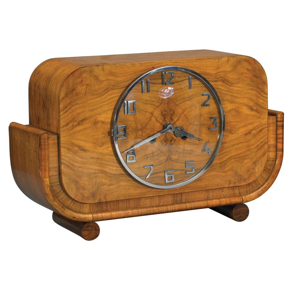 Art Deco Walnut Striking Mantle Clock, c.1935