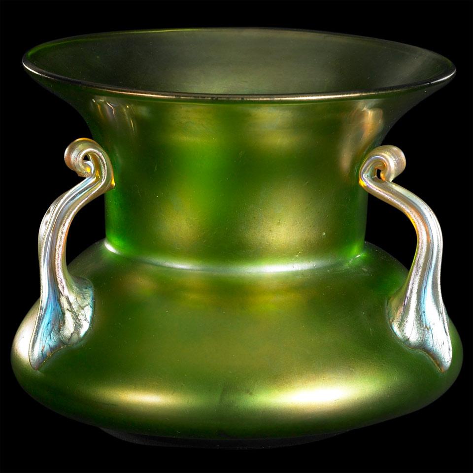 Austrian Iridescent Glass Three-Handled Vase, probably Loetz, c.1900