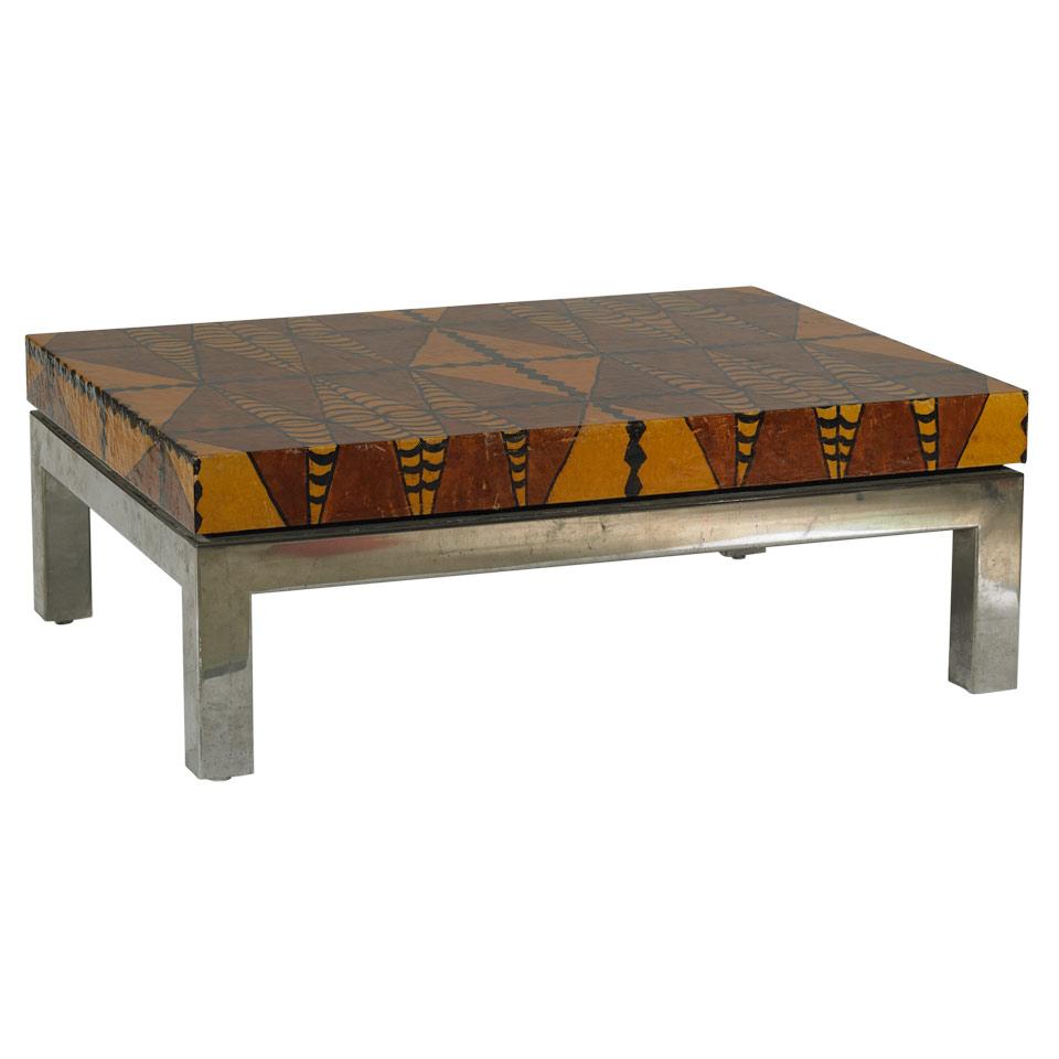 Contemporary Lacquered & Chromed Metal Low Table, Circa 1985
