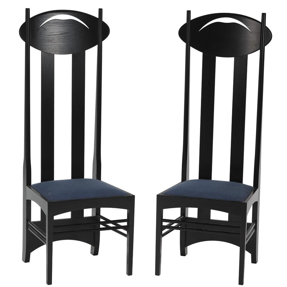 Charles Rennie Mackintosh (1868-1928) Pair of Black Lacquered Argyle Chairs, designed 1897, c.1975