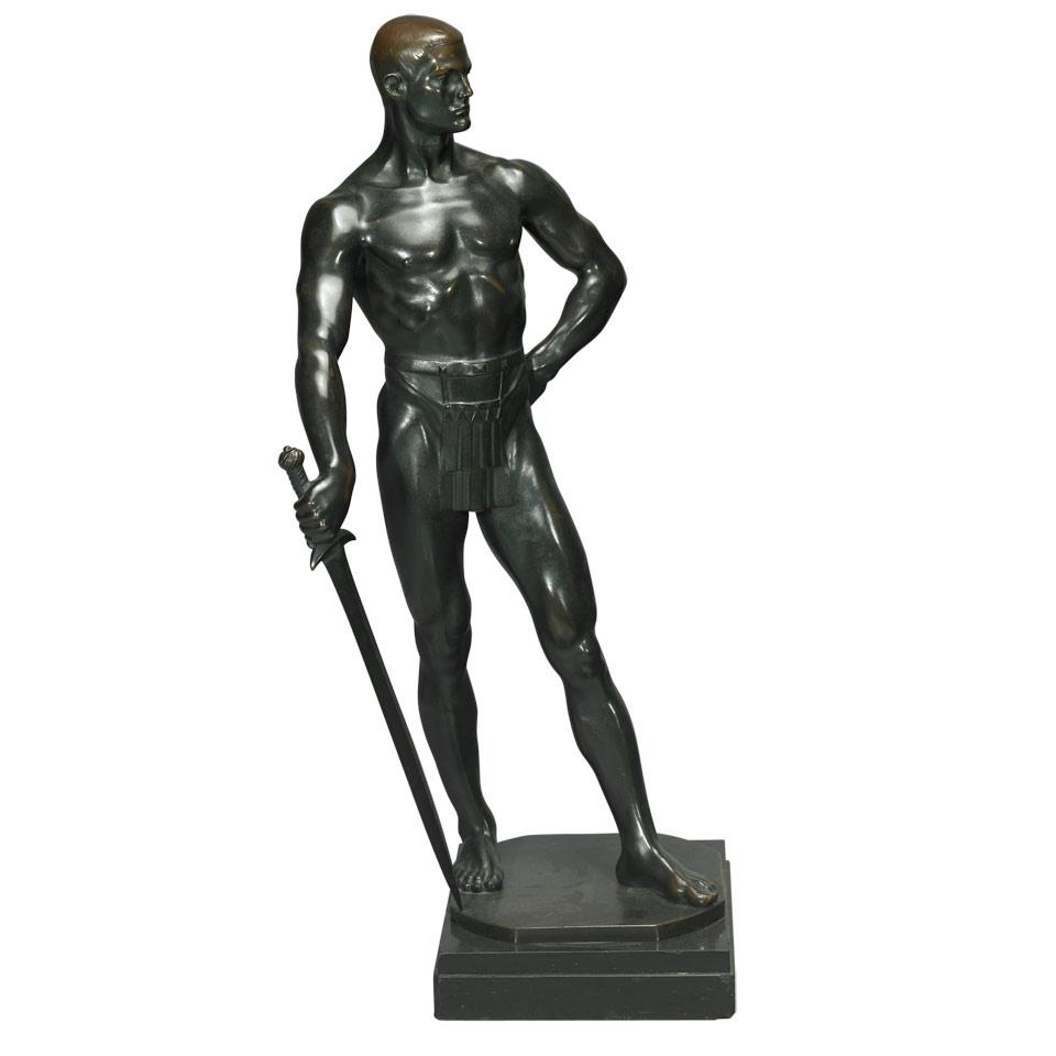 Austrian Bronze Classical Figure of a Warrior with Sword, c.1900