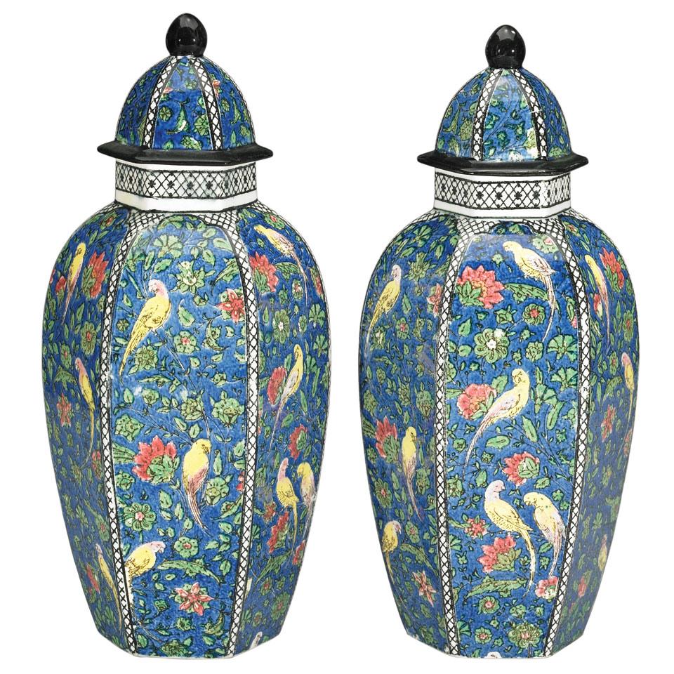 Pair of Royal Doulton Hexagonal Covered Vases, c.1920