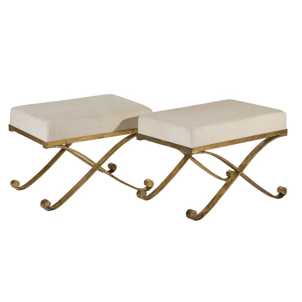 Pair of Gilt Metal Upholstered Tabouret, 20th century