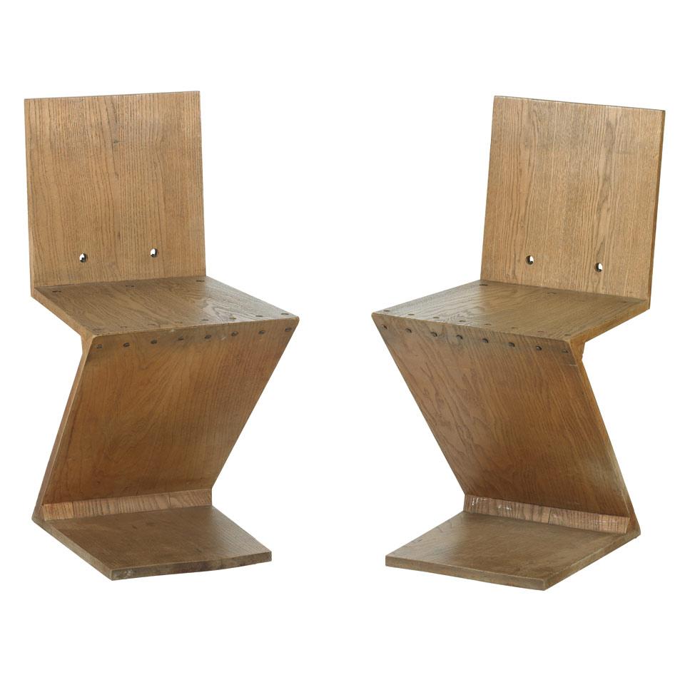Set of 4 Gerrit Rietveld (1888-1965)  Elm Zigzag Chairs, c.1960