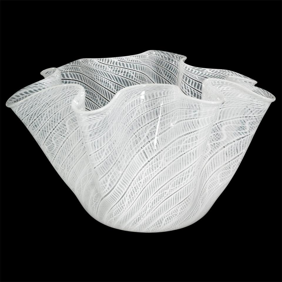 Murano Opaque White Latticino Glass Handkerchief Vase, late 20th century