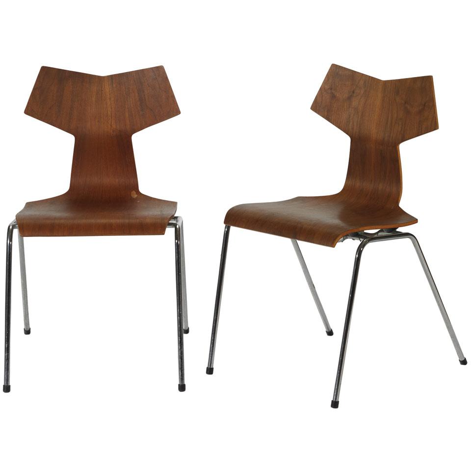 Set of Four Arne Jacobsen Style Plywood “Grand Prix” Chairs