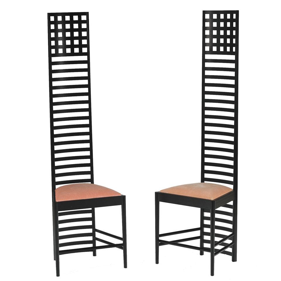 Charles Rennie Mackintosh (1868-1928) Pair of Black Lacquered Hill House Chairs, designed 1904, c.1975
