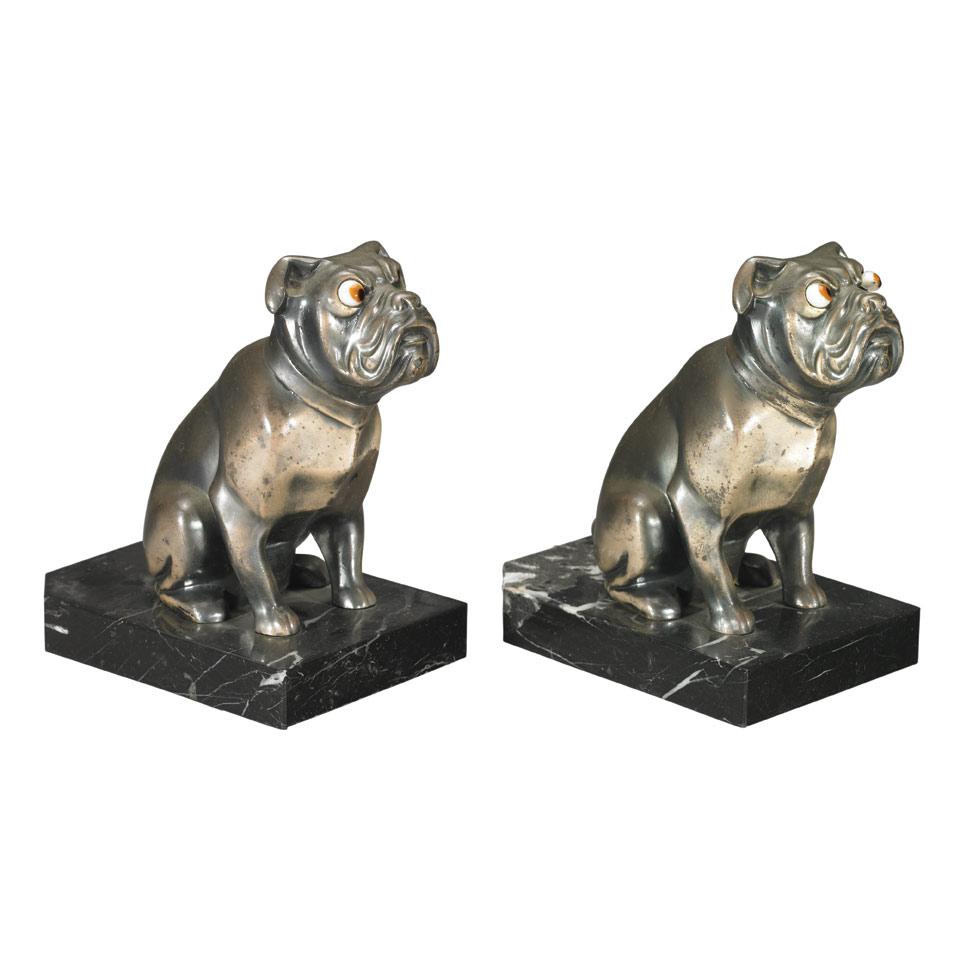 Pair Silvered Bulldog Form Bookends, 2nd quarter, 20th century