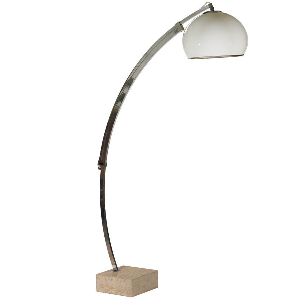 Contemporary Telescoping Chromed Arch Floor Lamp with White Acrylic Shade